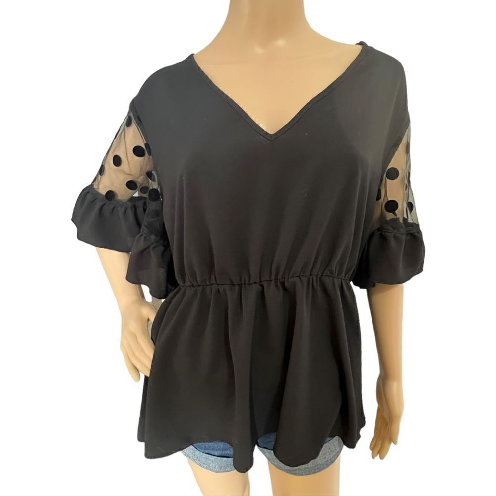 Unbranded Black Short Sleeve Stretchy Baby Doll Professional Blouse